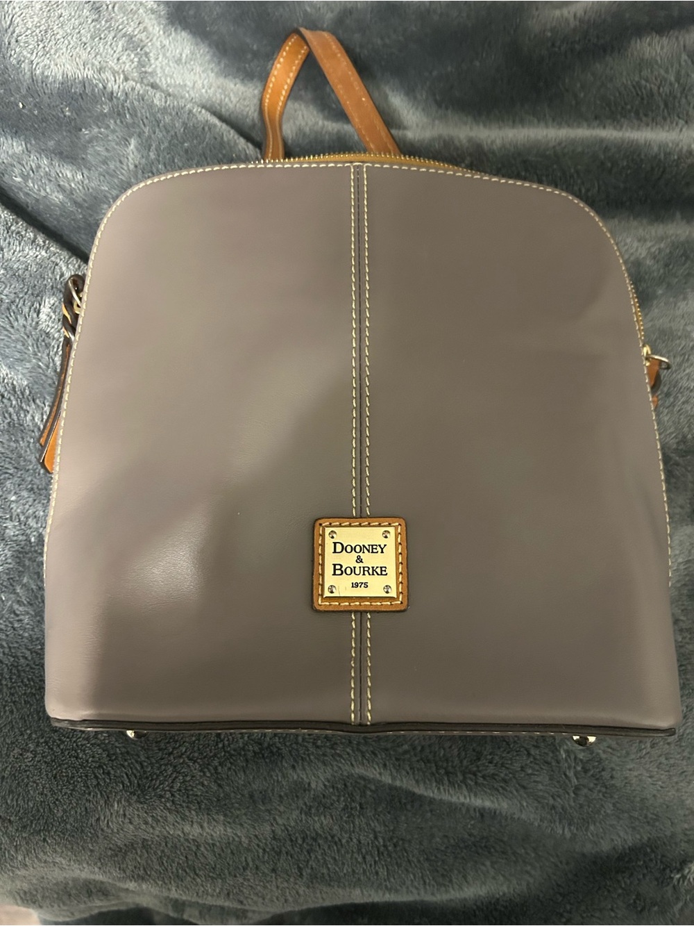 Dooney & Bourke Gray Leather Domed Crossbody with Tan Trim